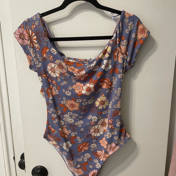 Lush Blue and Orange Floral Bodysuit - Picture 1 of 2